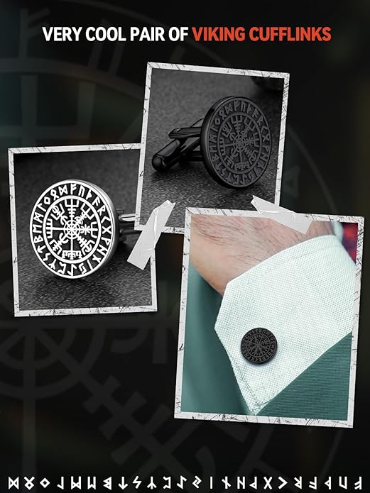 FaithHeart Mens Cufflinks, Norse Viking Tuxedo Shirt Cuff Links, Stainless Steel Cuff Links and Shirt Studs, Gift Box