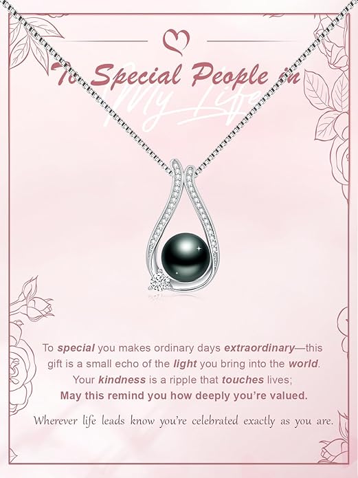KANNSOAR Tahitian Black Pearl 18K White Gold Plated Sterling Silver Heart/Infinity/Four Leaf Clover Pendant Necklace Jewelry Gifts for Women Wife Mom Girlfriend Wedding Birthday Anniversary Christmas