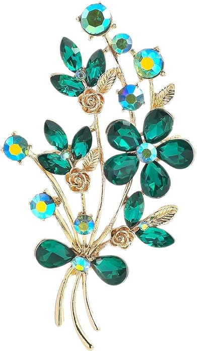 YOQUCOL Red Colour Zircon Crystal Poppy Flower Bouquet Shape Brooch Pins for Woman Gift