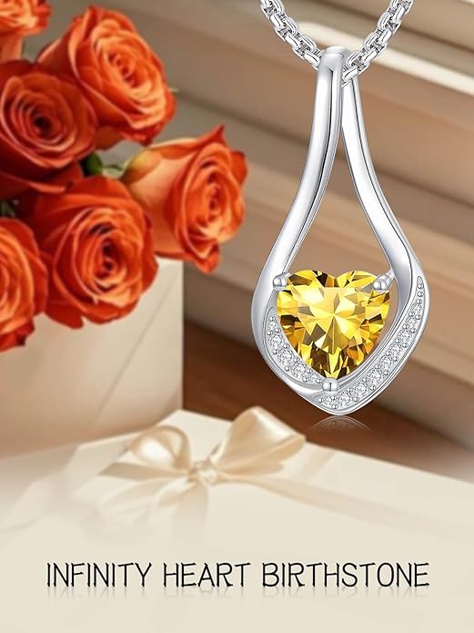 Birthstone Necklaces for Women,18k Yellow/White Gold Plated Forever Love Heart Infinity Pendant Necklace Anniversary Jewelry Christmas Birthday Gifts for Women Her Wife Girlfriend