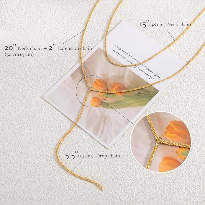 Gold and Silver Plated Layered Long Necklace for Women, Statement Y Body Chain, Sexy Dangle Drop Beach Boho Bolo Cleavage Necklace for Vacation or Prom
