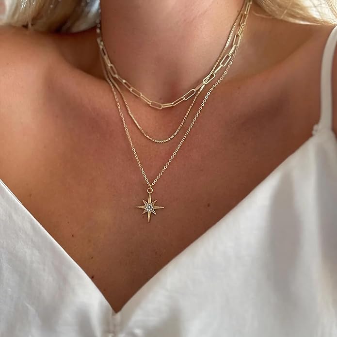 Gold/Silver Layered Necklaces for Women,Dainty 14k Gold Plated Stackable Choker Necklaces for Women,Trendy Layering Coin Chain Pendant Jewelry Set Gifts