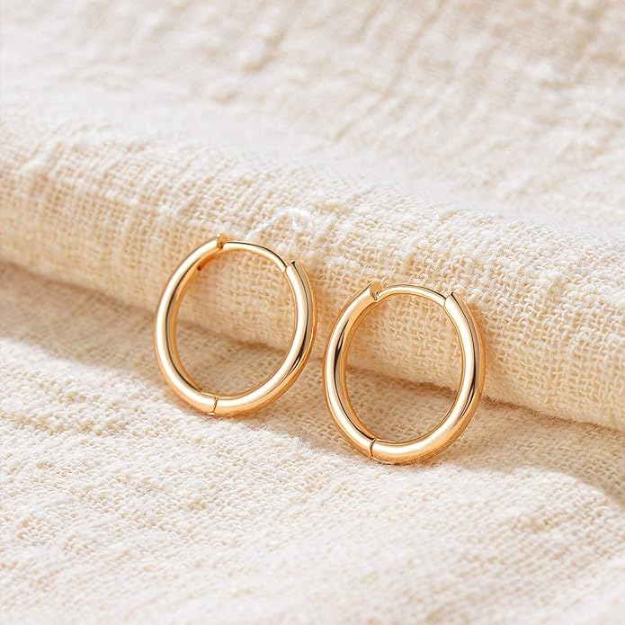 Gold Huggie Hoop Earrings 14K Gold Plated Dainty Chunky Thick Hoop Diamond Cubic Zriconia Inlay Sleeper Tiny Delicate Boho Beach Simple Hypoallergenic Jewelry Gift for Her