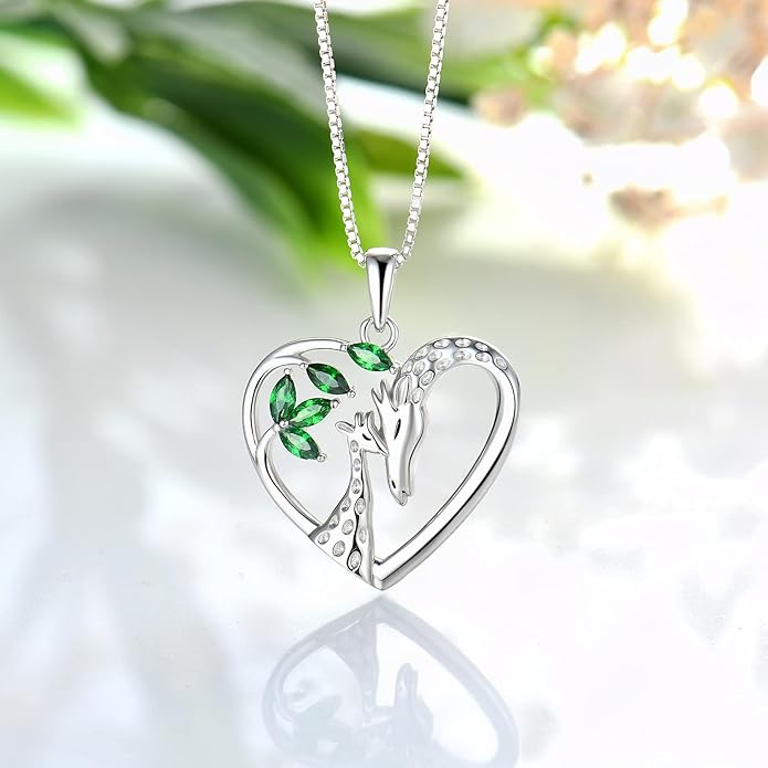 STARCHENIE Giraffe Necklace 925 Sterling Silver Heart Pendant Animal Jewelry for Women