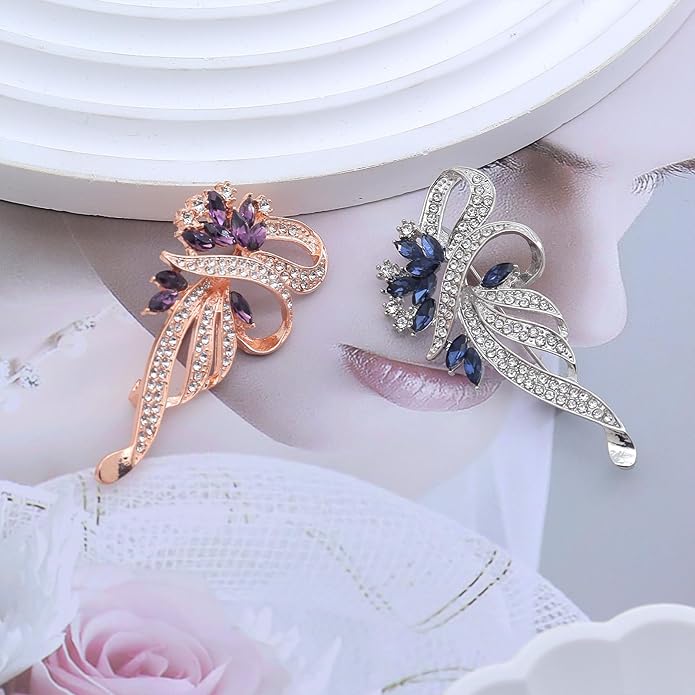 Rhinestone Brooches for Women,Vintage Silver Large Brooch Pins Blue Crystal Dress Brooch Pin Decorative Pins,Fashion Prom Jewelry Accessories