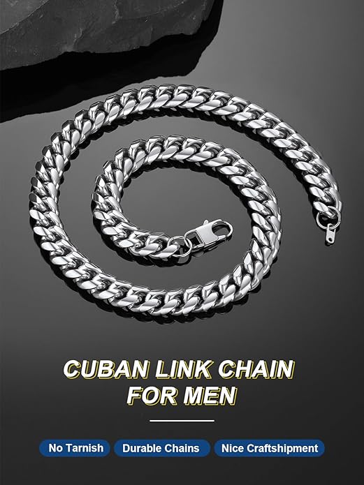 ChainsPro Chunky Miami Cuban Link Chains for Men,Stainless Steel Cuban Chain Necklace,4.8/6/10/14mm Width,No Tarnish& Thick Hip Hop Jewelry,18-30 inch Length, Black/Gold Plated/Silver,Send Gift Box