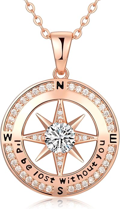 Zifeel Compass Necklace Gifts for Women wife - S925 Sterling Silver Birthstone Necklaces for Women - Anniversary Birthday Gifts for Her Wife Girlfriend - Valentines Mom Mothers Day Christmas Gifts Jewelry for Women