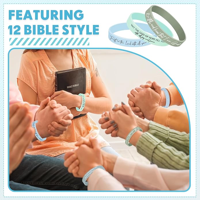 Ecation Bible Verses Bracelets Bulk Scripture Silicone Wristbands Inspirational Motivational Quote Rubber Wristbands Christian Bracelets for Easter Carnival Party Favors