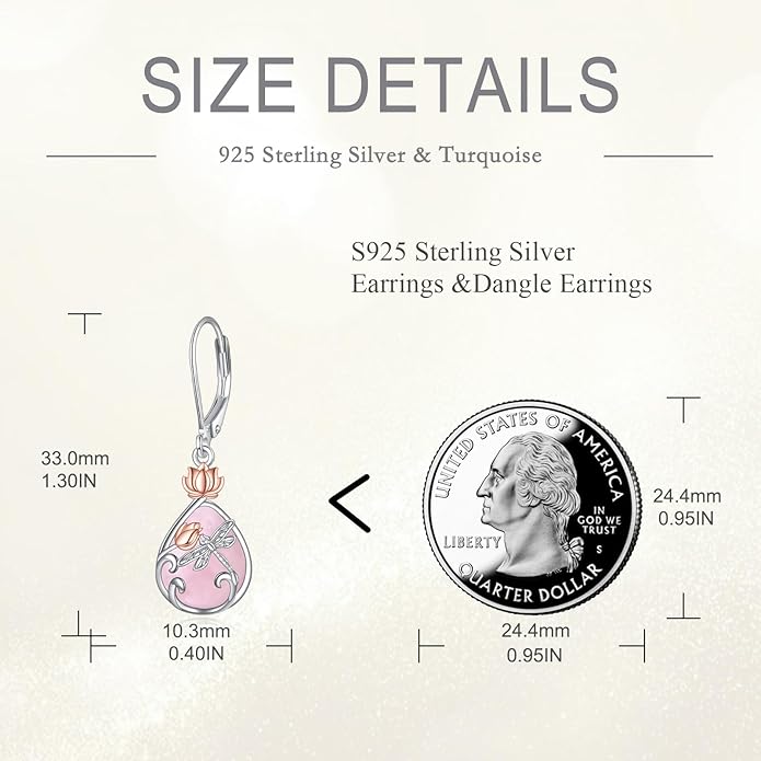 AOBOCO Butterfly/Dragonfly/Bee/Ladybug Leverback Earrings 925 Sterling Silver Rose Lotus Tulip Flower Filigree Dangle Earrings Teardrop Moonstone Larimar Turquoise Abalone Shell Jewelry Birthday Gifts for Women
