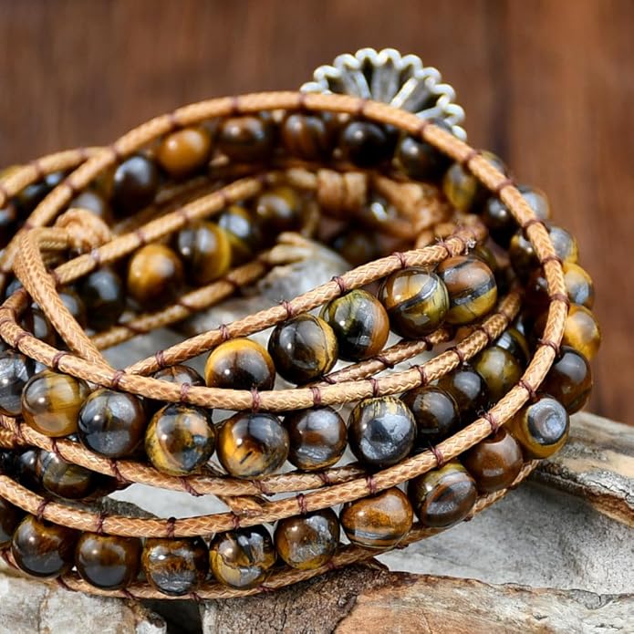 ZOSOJONA Boho Wrap Bead Bracelet for Women - Handmade Adjustable Natural Stone Beaded Bracelets Rope Yoga Healing Bracelet Bangle Hippie Jewelry