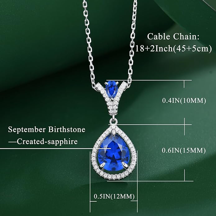 Birthstone Necklace 925 Sterling Silver Tear Drop 5A Cubic Zirconia Pendant Necklace Jewelry Birthday Gifts for Women