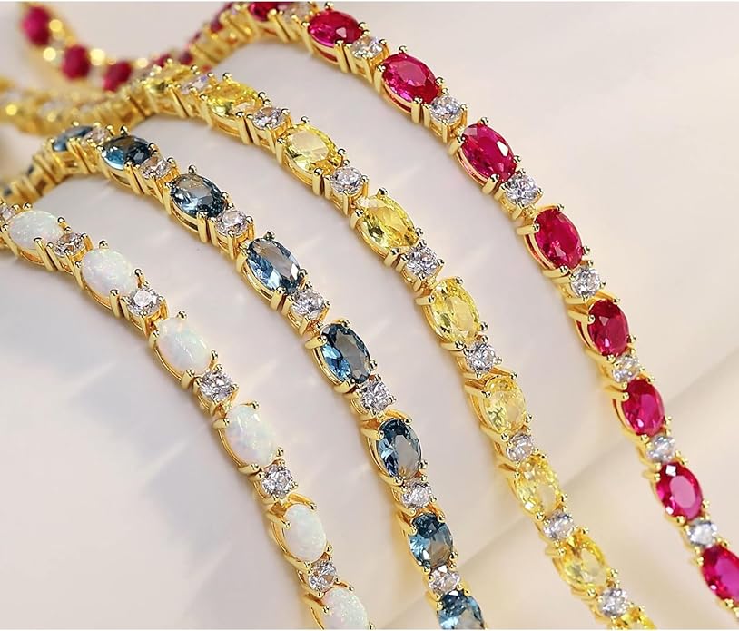 FANCIME 14K Gold Plated Birthstone Bracelets 4mm Sterling Silver Tennis Bracelets Gold Bracelets Birthday Jewelry Gifts for Women 7"