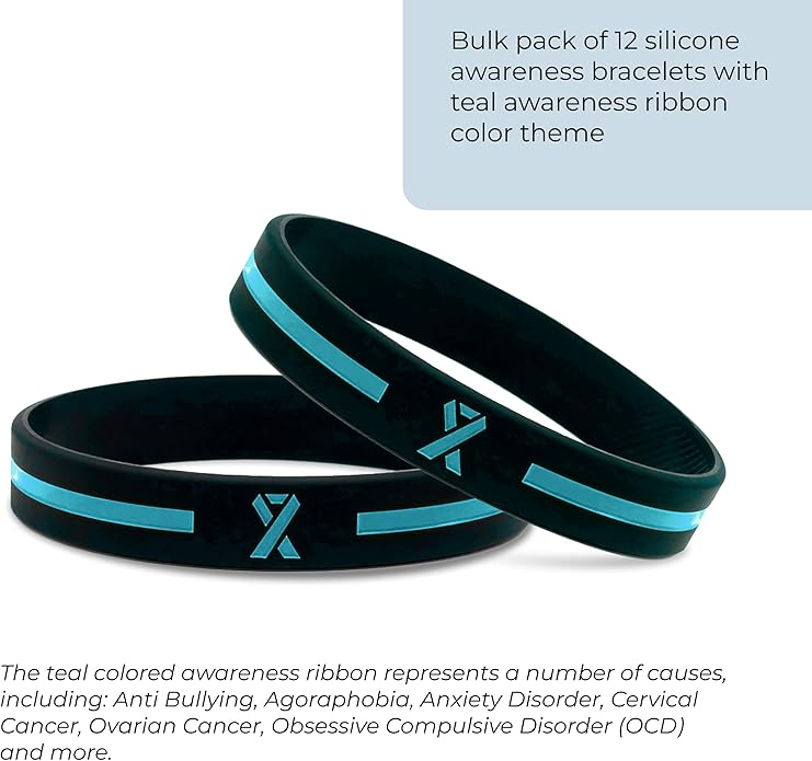 Inkstone Awareness Ribbon Silicone Bracelets (12-pack) - Wholesale Pack of 1 Dozen Unisex Wristbands for Men Women - Cancer Survivor Hospital Gifts Party Favors Giveaways Goodie Bag Items