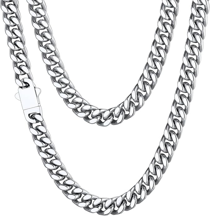 ChainsHouse Stainless Steel Mens Cuban Link Chain, Black/ 18K Gold Plated Miami Cuban Chain Necklace, 5mm/7mm/9mm/12mm/14mm Width, No Tarnish& Durable Hip Hop Mens Jewelry, 18"-30", Send Gift Box