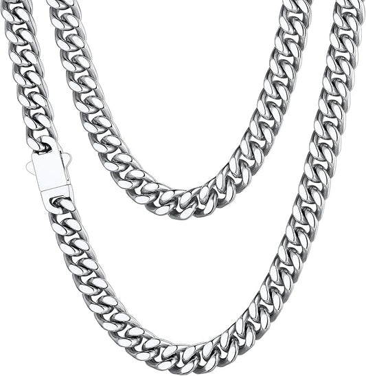 ChainsHouse Stainless Steel Mens Cuban Link Chain, Black/ 18K Gold Plated Miami Cuban Chain Necklace, 5mm/7mm/9mm/12mm/14mm Width, No Tarnish& Durable Hip Hop Mens Jewelry, 18"-30", Send Gift Box