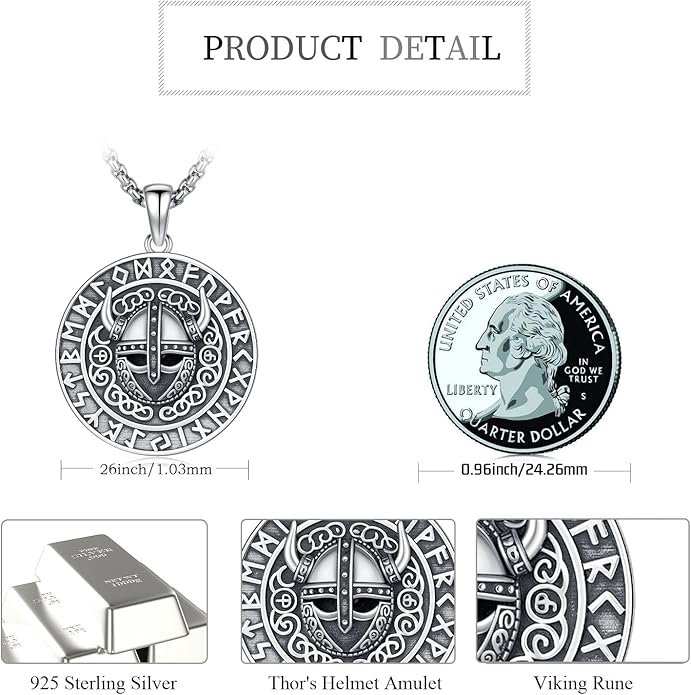 Taioiat viking Pendant Necklace for Men Nordic Celtic 925 Sterling Silver Vintage Mjolnir Jewelry Norse Vikings Gift for Women