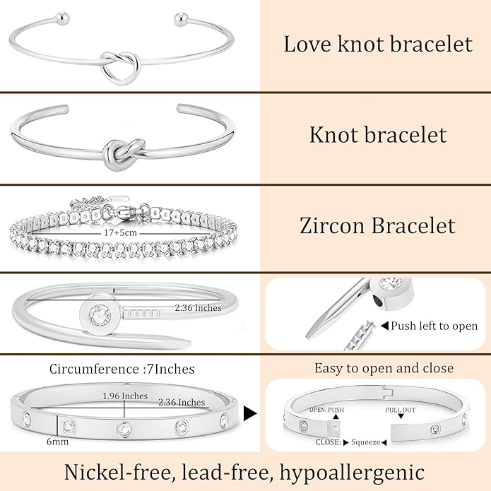 FAFUGA 18 K Gold Plated Love Bangle Bracelet Stack Cuff Jewelry for Women Jewelry Set for Women Gift with Box