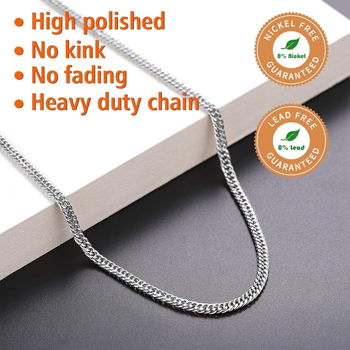 FindChic Men Curb Chain Necklace 18K Gold Plated/Stainless Steel/Black Chunky Double Tight Cuban Link Hip Hop Neck Chains for Men Boys 3.5MM/5MM/6MM/7MM/9MM/12MM 14''-30'' 8 Length Options (Send Gift Box)