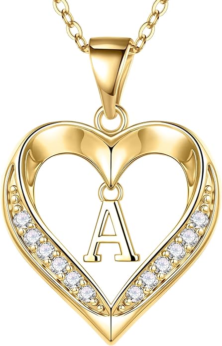Turandoss Heart Initial Necklaces for Women - Dainty 14K Gold Plated CZ Heart Pendant Necklace with Tiny Letter A-Z, Non Tarnish Waterproof Trendy Jewelry Gifts for Mom Wife Girlfriend