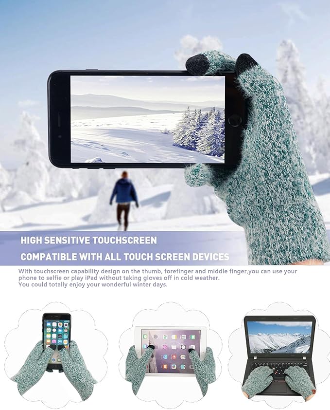 Womens Winter Warm Knit Beanie Hat Touchscreen Gloves Long Neck Scarf Set with Fleece Lined Skull Caps Gifts for Women