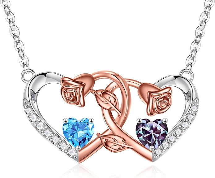 Iefil Chrismas Gifts for Wife - 925 Sterling Silver Rose Birthstone Necklace, Stocking Stuffers for Women Wife Girlfriend Mom