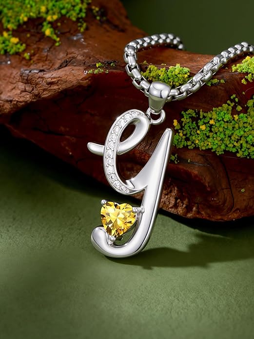 Christmas Gifts for Women Alphabet A to Z Initial Birthstone Pendant Necklaces for Women - 18k White Gold Plated Personalized Name Jewelry Valentine Mothers Day Birthday Gifts for Women Her Girlfriend