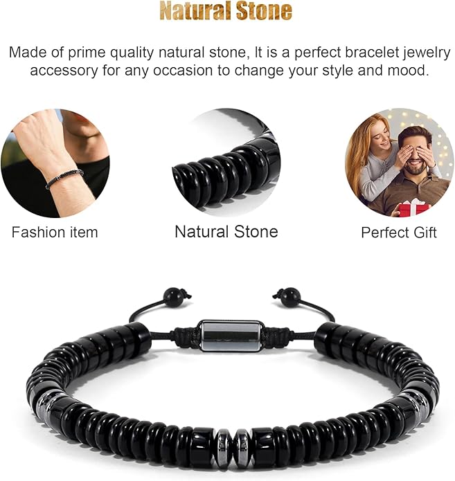 VIBILIA Healing Crystal Bracelets Beaded Bracelets for Men Women Natural Stone Adjustable Bracelets Unique Gifts for Father Son Grandfather Brother Friend