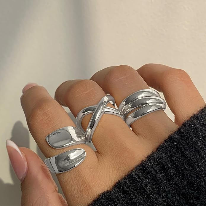 YEEZII Chunky Gold Rings for Women Non Tarnish, 18K Gold Plated Stackable Thumb Ring, Statement Women Rings Set