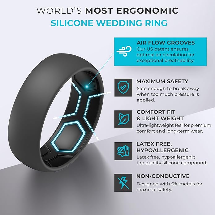 ThunderFit Silicone Rings for Him and Her, Rubber Wedding Engagement Bands Unisex, 1.8mm Thick in 4mm & 8mm Widths