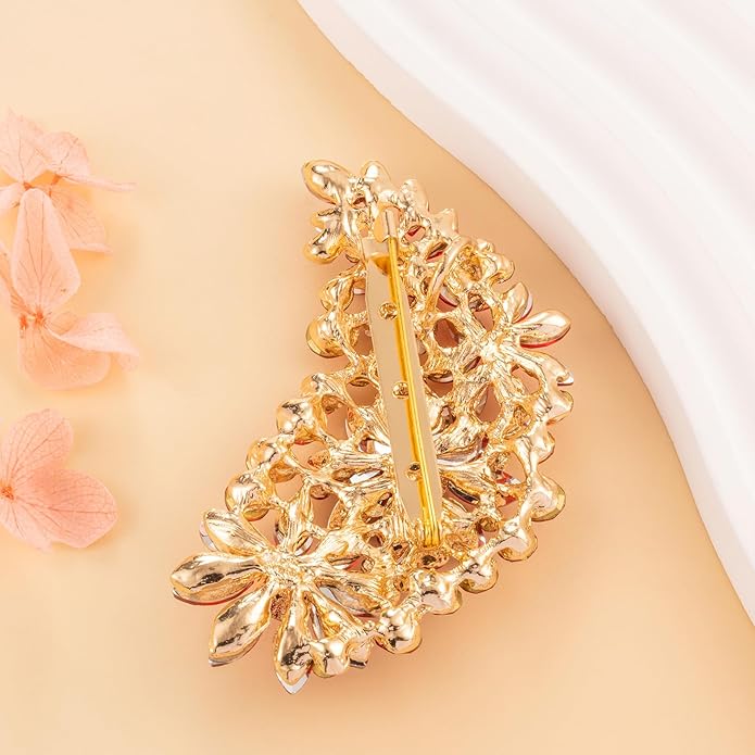 LAXPICOL Vintage Austrian Crystal Flower Leaf Bouquet Clusters Large Big Brooch Pin for Women Gold Tone
