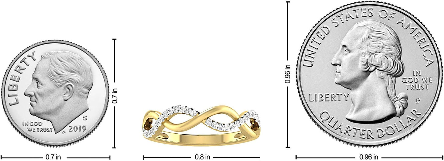 Inspereza Solid 10k Real Gold Minimalist Thin Twist Knot Stackable Diamond Ring | 1/10 Ct TW Real Diamond Engagement Anniversary Wedding Band for Women | Simple Gold Stacking Rings (Size 4-9)