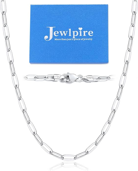 Jewlpire 14K Gold Plated 925 Sterling Silver Paperclip Chain Necklace for Women, 2.5mm 3mm Necklace for Women, Comfortable Women's Chain Necklaces 16 18 20 22 24 26 Inch
