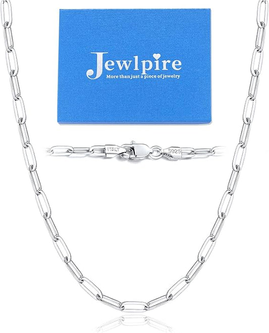 Jewlpire 14K Gold Plated 925 Sterling Silver Paperclip Chain Necklace for Women, 2.5mm 3mm Necklace for Women, Comfortable Women's Chain Necklaces 16 18 20 22 24 26 Inch