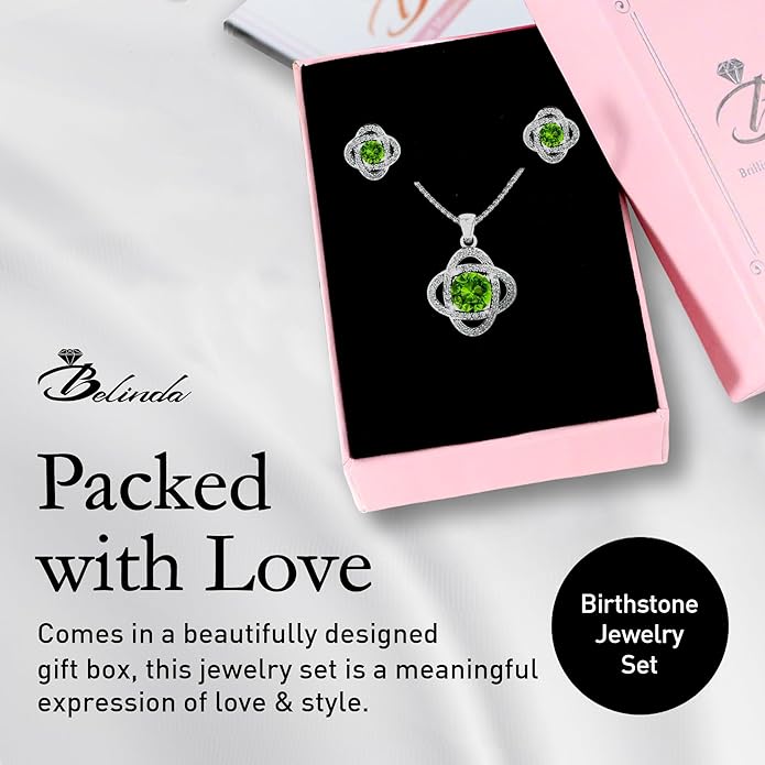 Women 925 Sterling Silver Cute Love Knot Sparkling Gemstone Push Back Stud Earrings Hanging Pendant Necklace Beautiful Fine Jewelry Accessory Set, 1.65 Carat