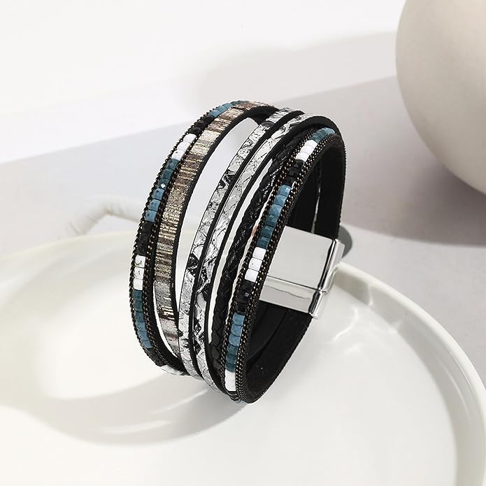 VIBILIA Boho Leather Wrap Bracelets for Women Multi-Layer Bracelets with Strong Clasp Jewelry for Women