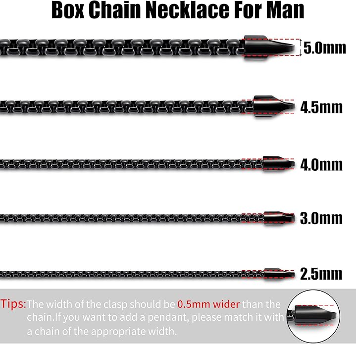 Fiusem Box Chain for Men, Silver Tone/14K Gold Plated/Black Stainless Steel Necklace for Men and Women, Width 2/2.5/3/4/5mm, Length 18-28 Inches