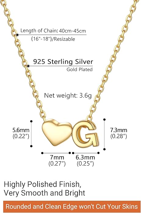 PROSILVER Initial Heart Necklace for Women, 925 Sterling Silver Tiny Heart Letter Necklace Siver, Gold Necklace, Come with Box