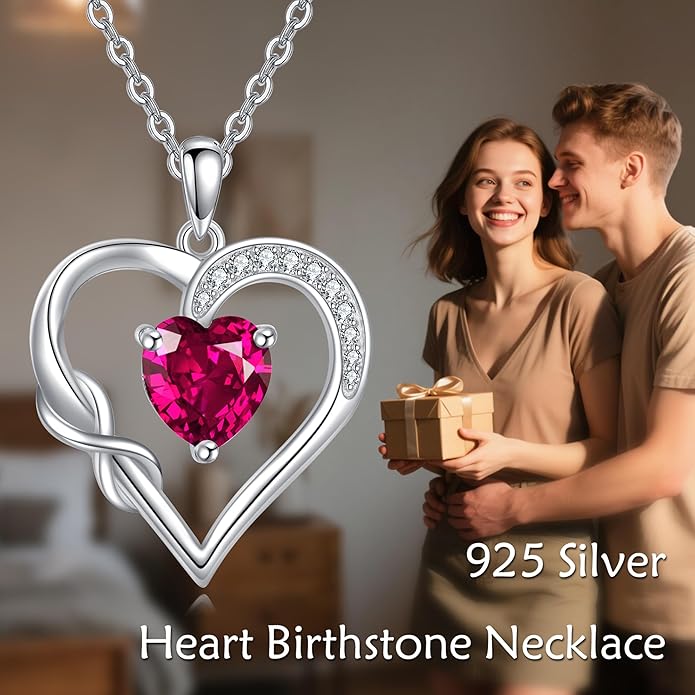 Birthstone Necklace for Women 925 Sterling Silver Infinity Heart Birthstone Pendant Necklace Infinity Heart Jewelry Birthday Holiday Gifts for Her