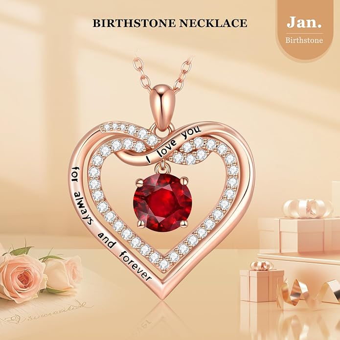 G&GEMSJEW Infinity Heart Birthstone Necklaces for Women, 925 Sterling Silver Jewelry, Pendant Heart Necklaces Birthday Anniversary Christmas Gift for Women Wife Mom Girlfriend Lady