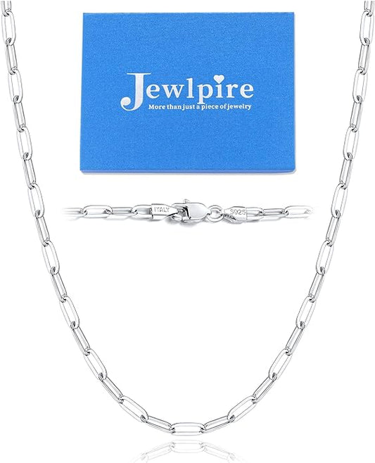 Jewlpire 14K Gold Plated 925 Sterling Silver Paperclip Chain Necklace for Women, 2.5mm 3mm Necklace for Women, Comfortable Women's Chain Necklaces 16 18 20 22 24 26 Inch