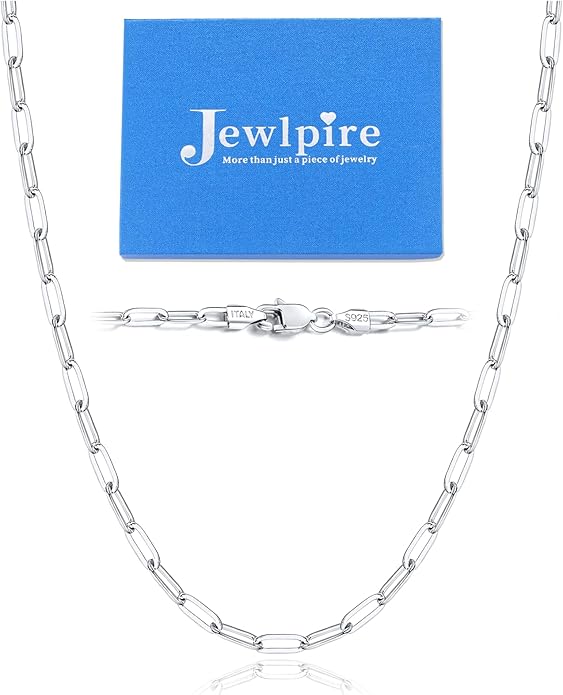 Jewlpire 14K Gold Plated 925 Sterling Silver Paperclip Chain Necklace for Women, 2.5mm 3mm Necklace for Women, Comfortable Women's Chain Necklaces 16 18 20 22 24 26 Inch