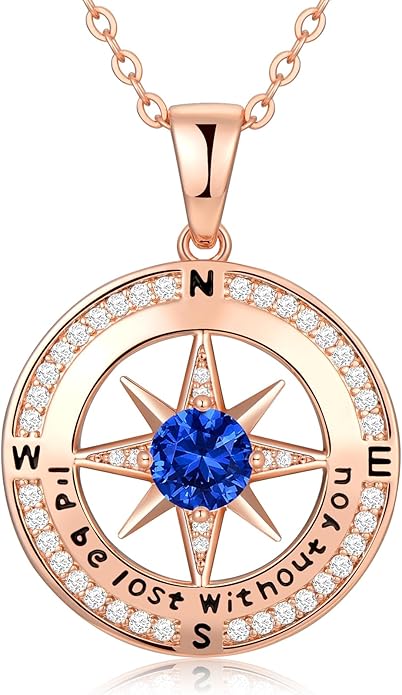 Zifeel Compass Necklace Gifts for Women wife - S925 Sterling Silver Birthstone Necklaces for Women - Anniversary Birthday Gifts for Her Wife Girlfriend - Valentines Mom Mothers Day Christmas Gifts Jewelry for Women