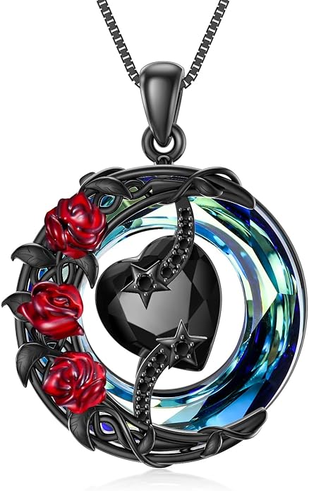 TOUPOP Christmas Gifts Birthstone Necklace 925 Sterling Silver Moon and Star Pendant with Blue Crystal Celtic Moon Jewelry Birthday Gifts for Women Mom Wife Her Daughter