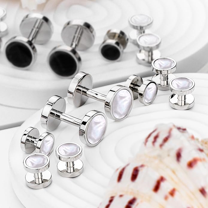 HAWSON Fashion Mother-of-Pearl Tuxedo Shirt Button and Cufflink Set, Specially Designed for Wedding Business