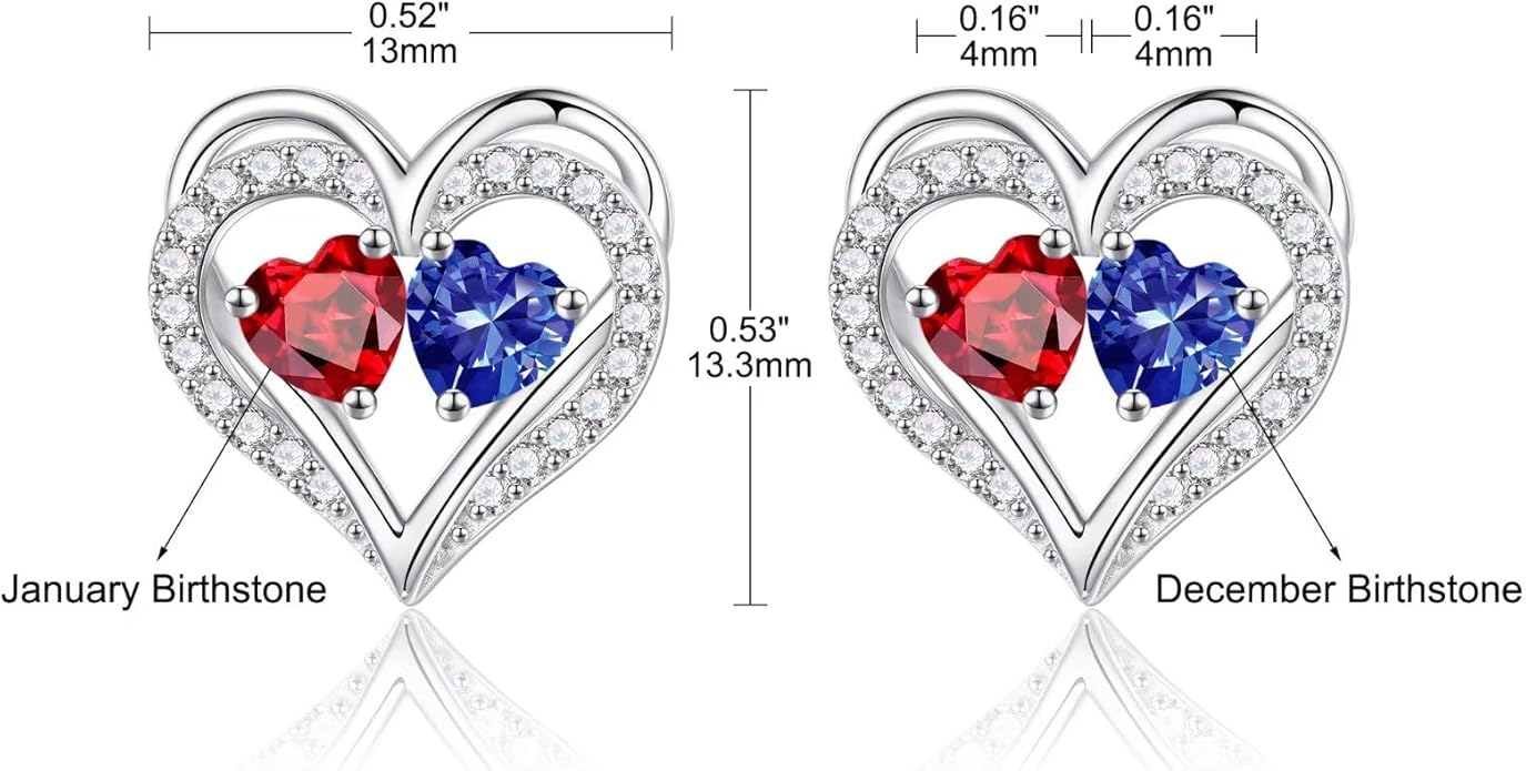 Iefil Birthstone Earrings for Women - 925 Sterling Silver Heart Earrings Anniversary Birthday Gifts for Women Wife Girlfriend Mom
