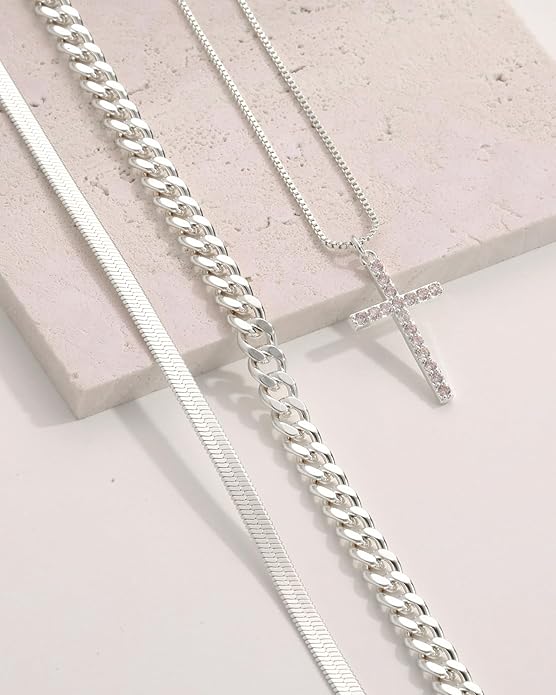 Layered Gold Silver Necklace for Women Non Tarnish,Dainty Choker Statement Chunky Necklace Stack Charm Pendant Chain Necklace Set 14K Gold Plated Long Stacked Womens Necklaces Trendy Jewelry Gift