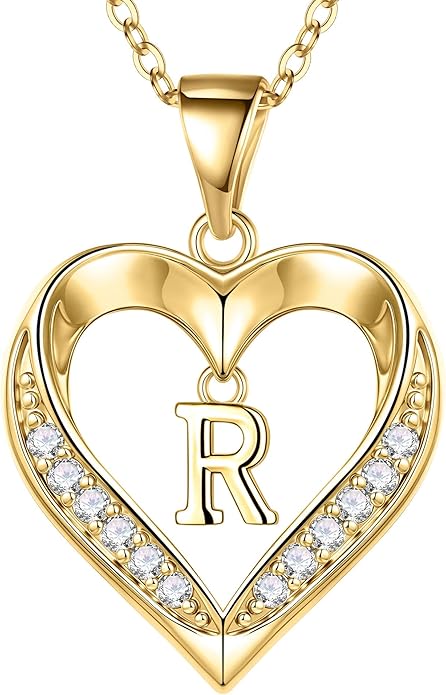 Turandoss Heart Initial Necklaces for Women - Dainty 14K Gold Plated CZ Heart Pendant Necklace with Tiny Letter A-Z, Non Tarnish Waterproof Trendy Jewelry Gifts for Mom Wife Girlfriend