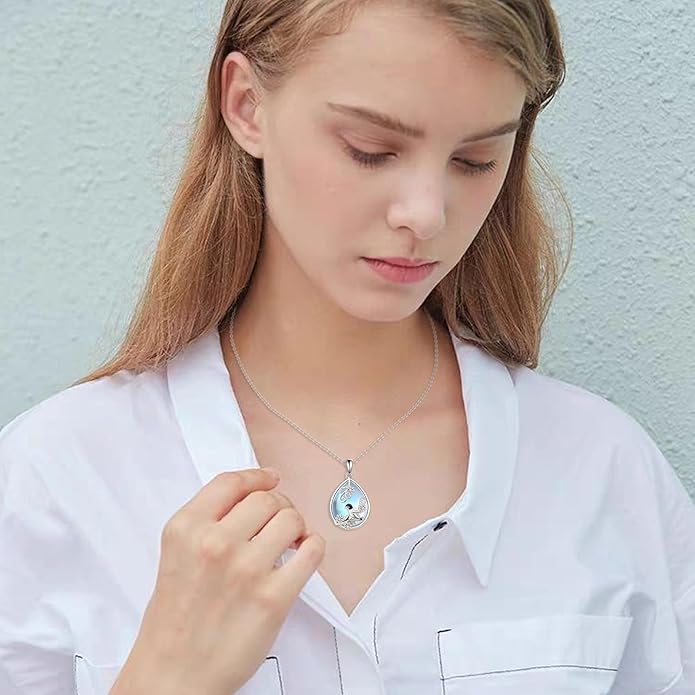 KQF Dragonfly/Butterlfy/Cat/Jellyfish/Bunny/Axolotl/Bee/Mermaid/Hummingbird/Elephant Necklace for Women Sterling Silver Moonstone Pendant Necklace Dragonfly Jewelry Gifts for Women
