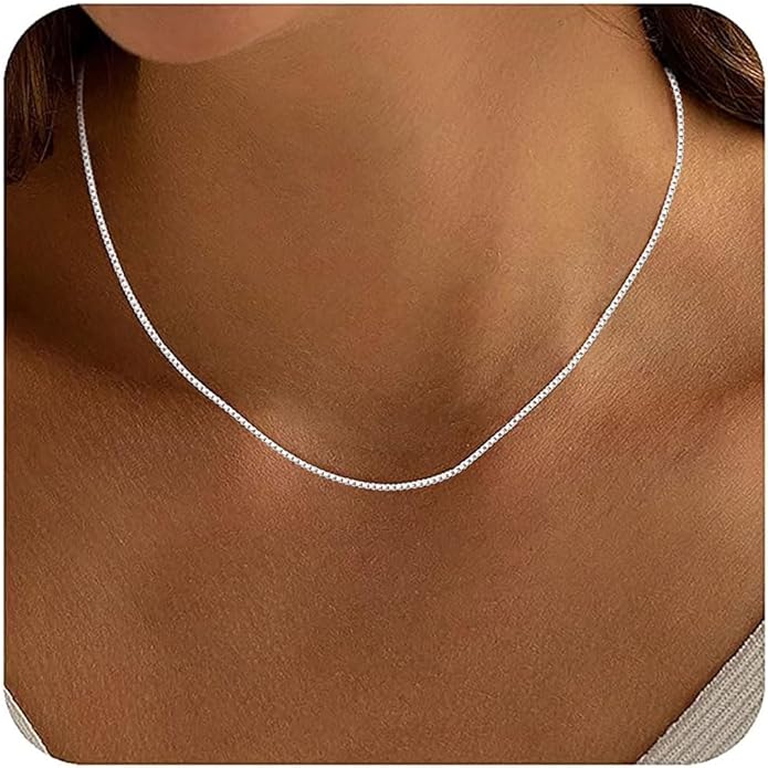 ASHINE 925 Sterling Silver Box Chain Necklace for Women, 1mm 0.8mm Italian Chains, Dainty & Sturdy Necklace with Silver Polishing Cloth Available in 16-36 Inch