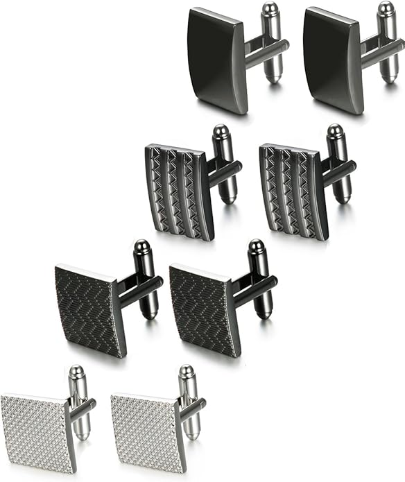FIBO STEEL Cufflinks for Men Classic Black Cufflink Set Unique Round Square Rectangle Cuff Links for Business Shirt Formal Wedding Tuxedo Groom Suit Accessories Men Present